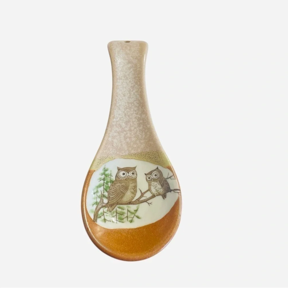 Vintage Otagiri Stone Ceramic Owl Family Spoon Rest Kitchen